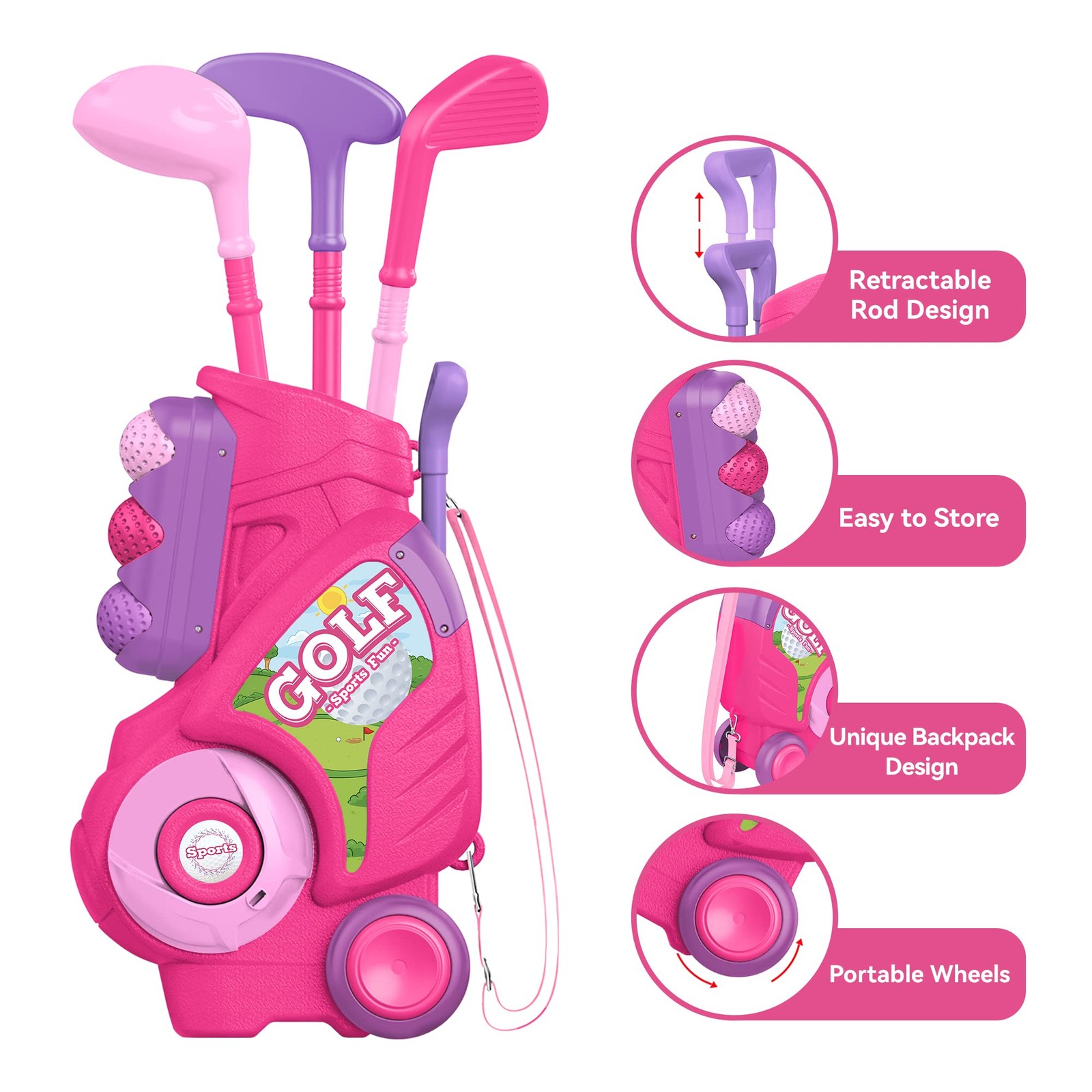 Liberry Toddler Golf Set for 1 2 3 4 Years Old Upgraded Kids Cart with Unique