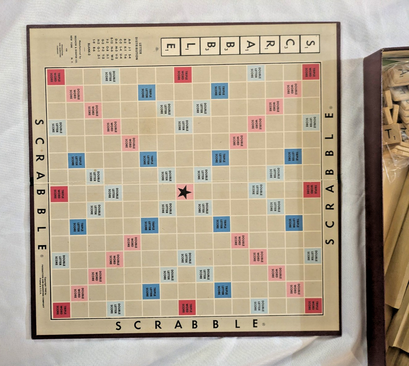 Vintage Scrabble Game 1948/1953 Selchow & Righter Complete 100 Tiles 4 Holders