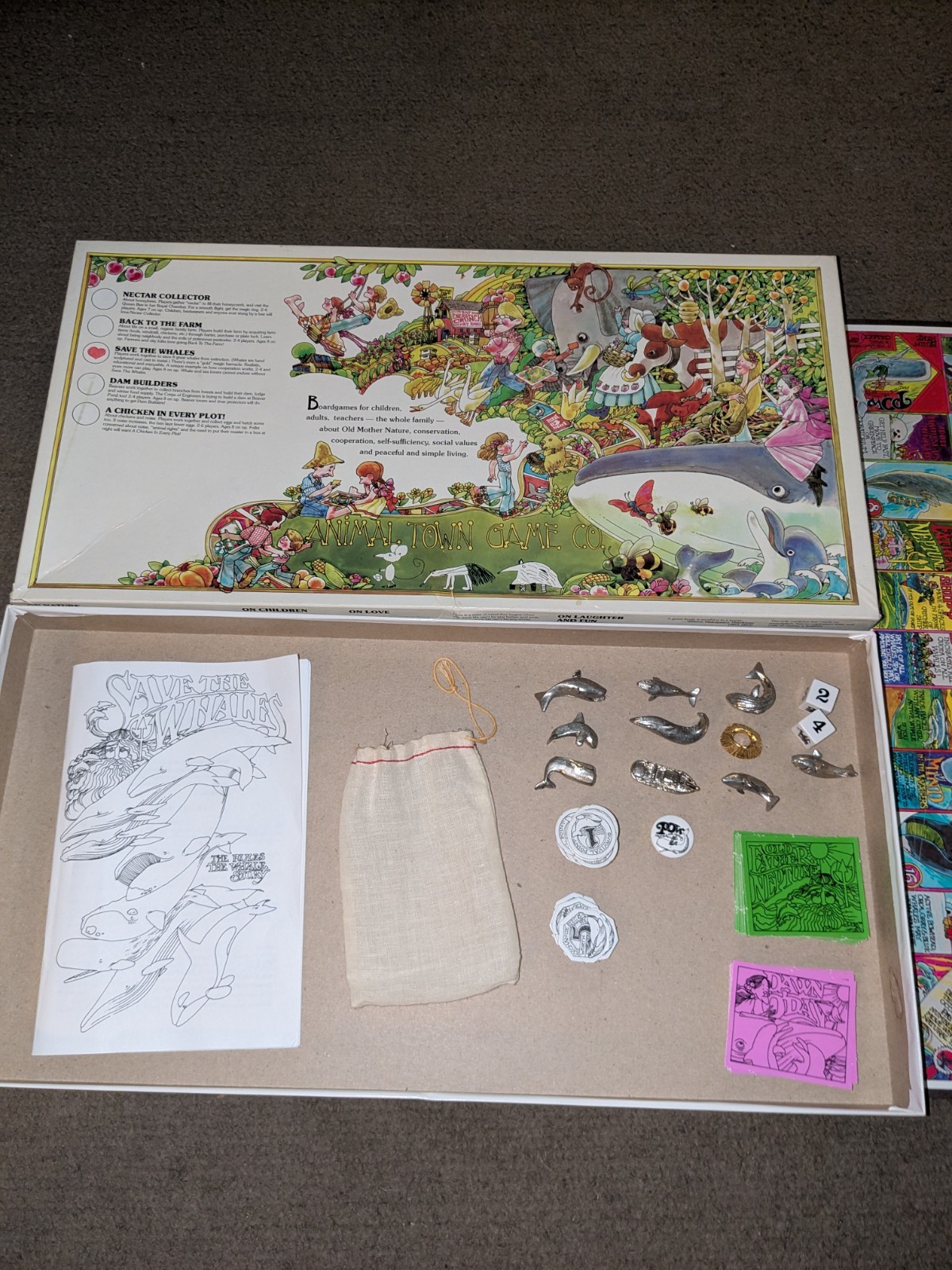 Animal Town Save the Whales Board Game Toy Waldorf Hearth Song Cooperative 1978