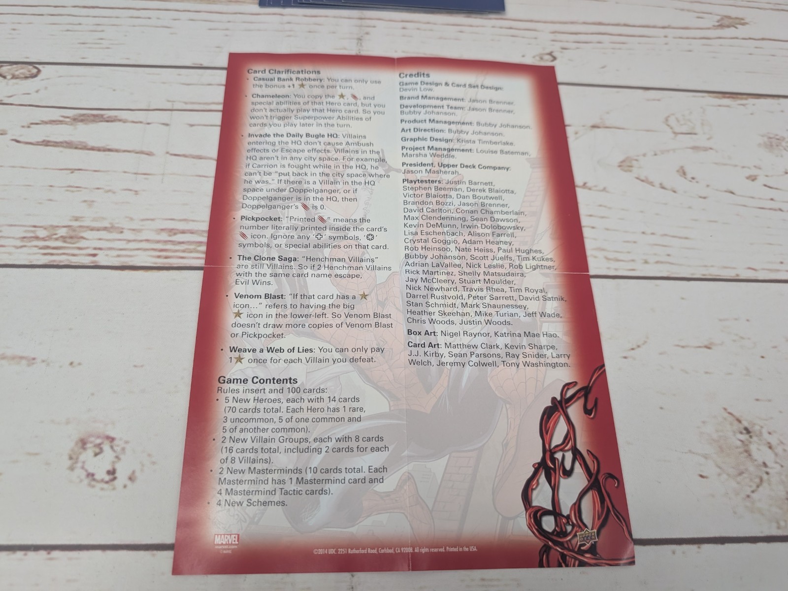 Legendary Marvel Paint The Town Red Upper Deck Board Game No Box Complete