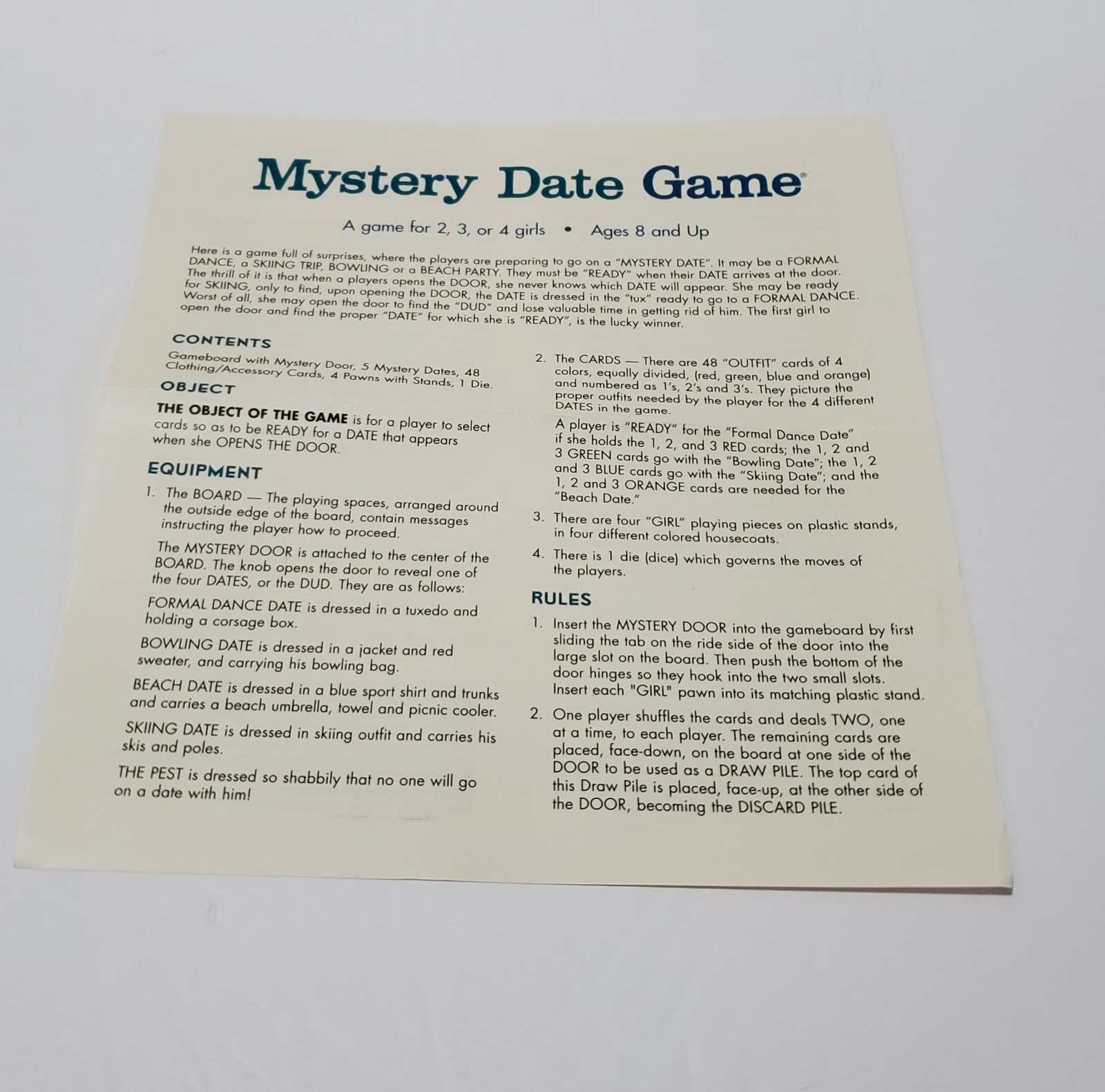 CT1 Mystery Date Nostalgia Retro Secret Admirer Board Game Parker Bros 2016 NEW