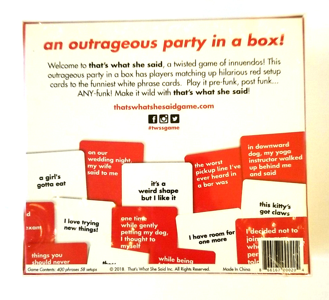 That’s What She Said Card Party Game 400 Phrase Cards 58 Setup Cards 2018