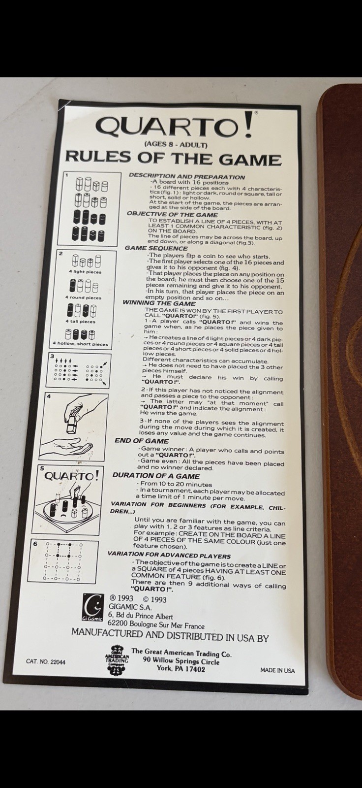QUARTO! Wooden Board Game Vintage 1993 Gigamic, Mensa Select Complete!
