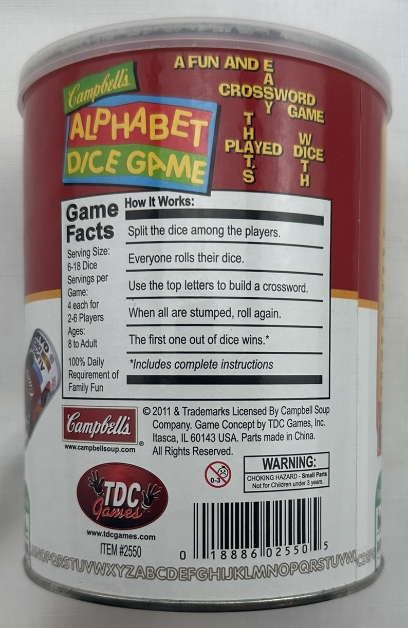 2011 Campbell’s Alphabet Dice Game by TDC Games Complete Great Cond FREE SHIP