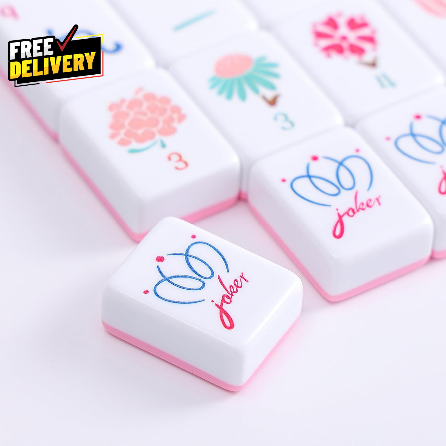 160 Pink Engraved American Mahjong Tiles Set with Carrying Bag and Accessories..