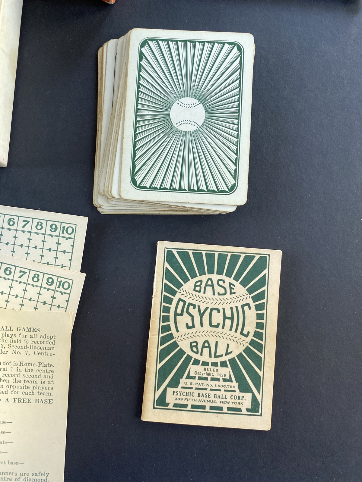 Rare 1920s Psychic Baseball Game Pre-War Card/Board Game Complete w/Box & Rules