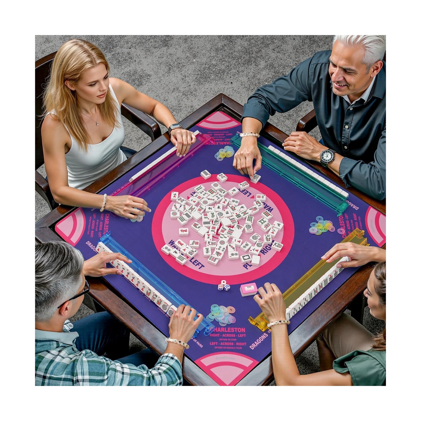 American Mahjong Game Set with Pink Carrying Bag,166 Premium White Tiles (1.2…