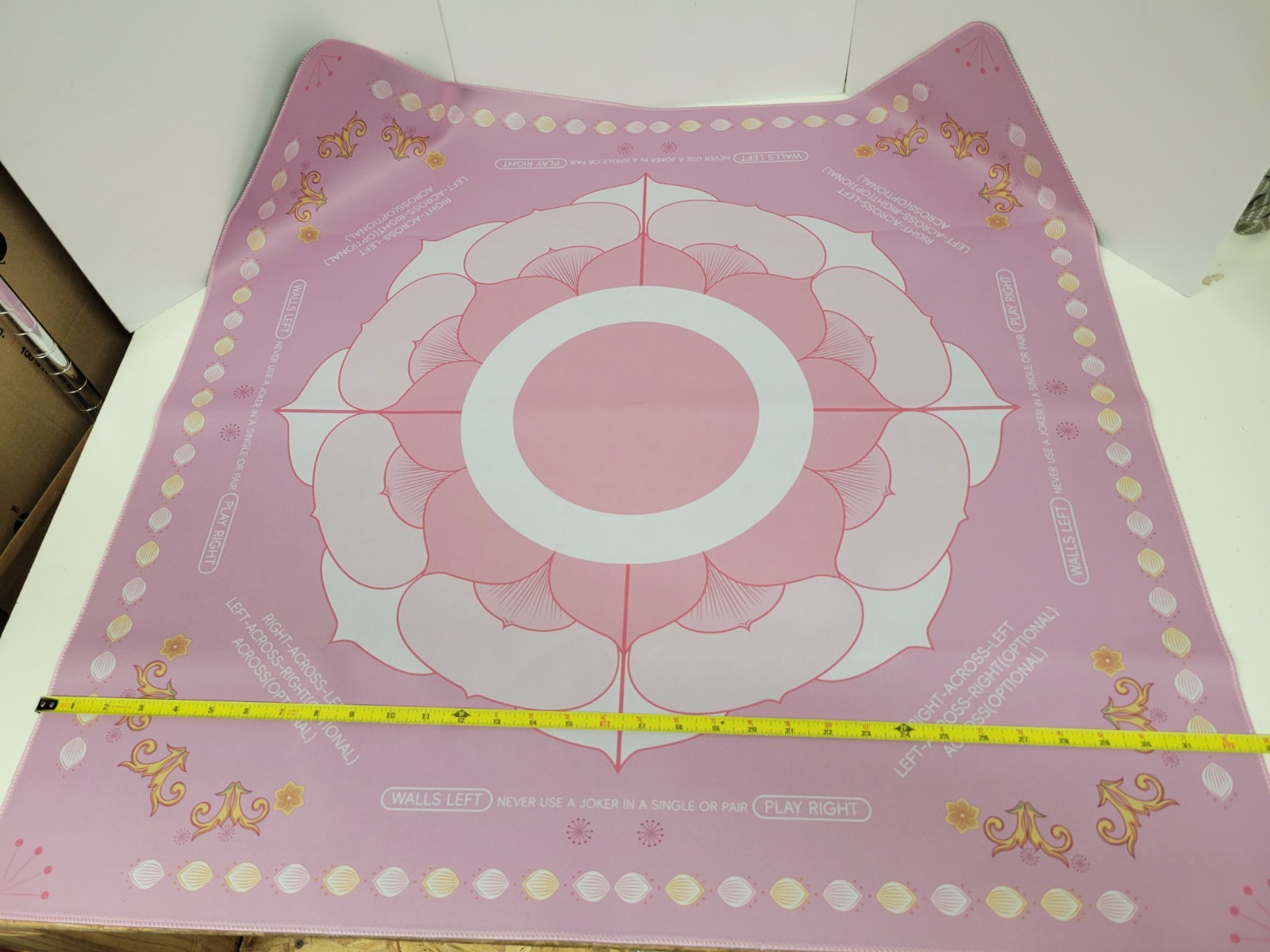 Pink American Mahjong Mat Marked w/Rules Non-Slip Table Game Playing Mat 32-1/4″