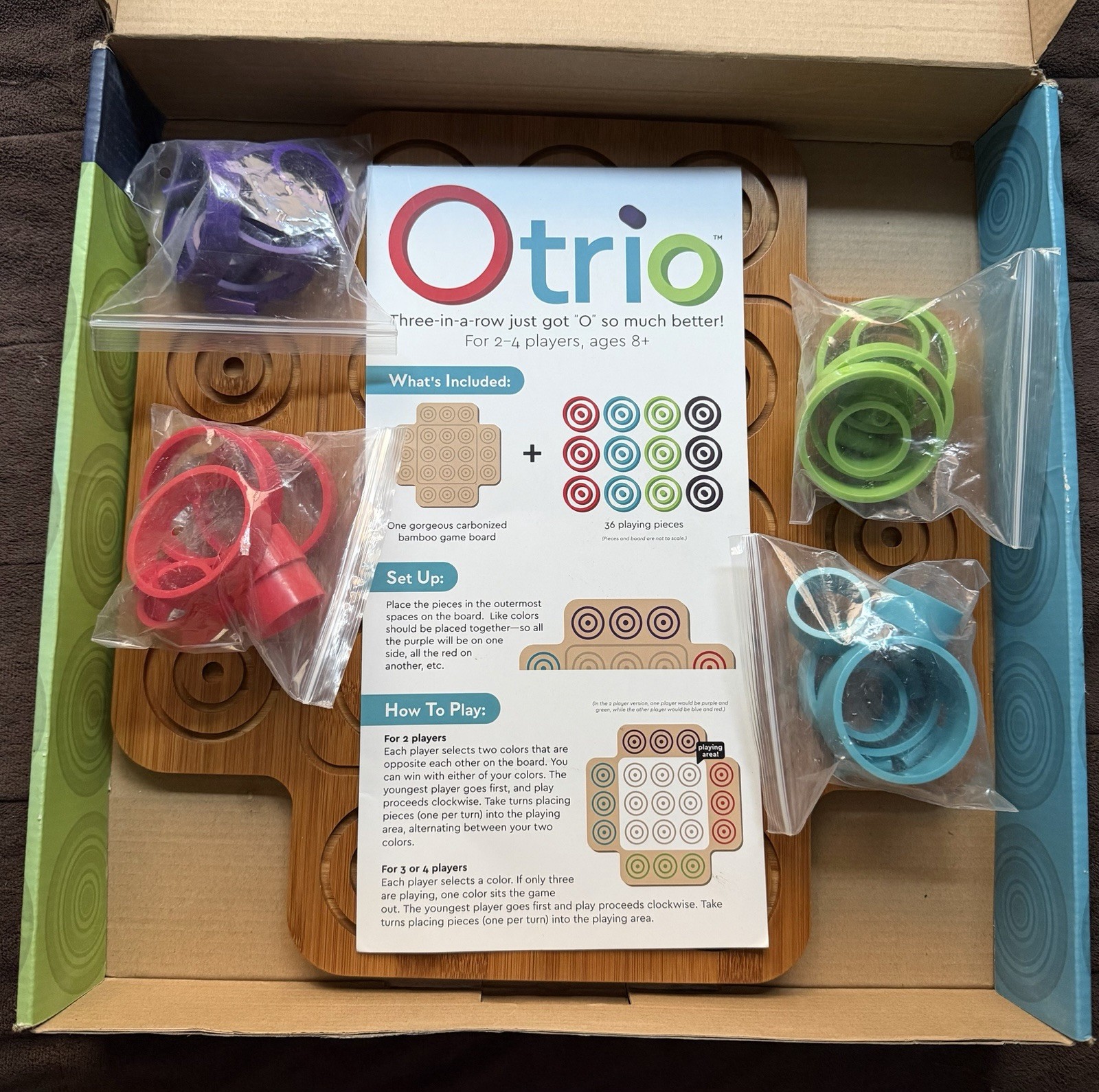 Otrio Deluxe Strategy Game By Marbles Brain Workshop Wooden Board 8+ Years
