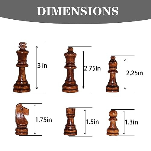 Wooden Chess Pieces Set 3 Inch King Staunton Style Replacement Game Figures