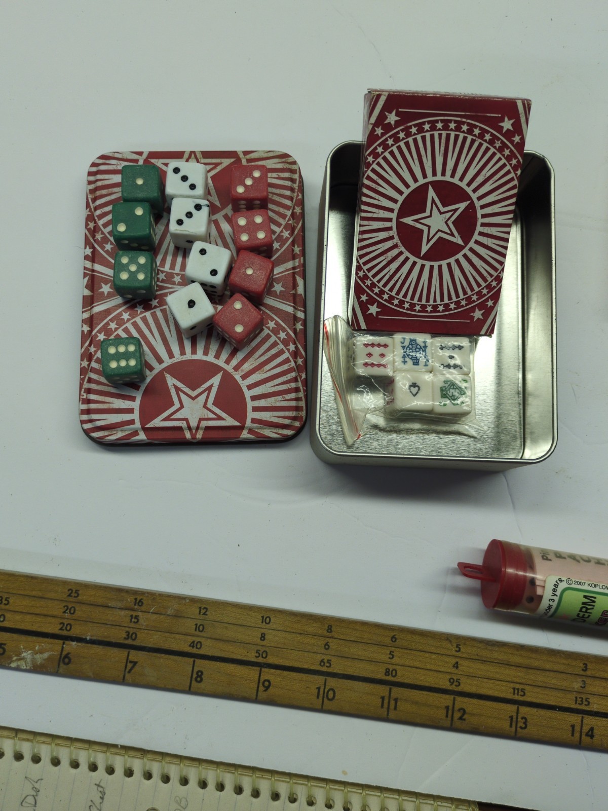 Vintage PhilipMorris Poker Tin w/ Cards, Poker Dice + Pachyderm Poker& LCR Game