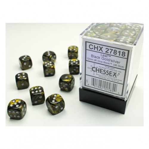 Dice – 12mm – Leaf Black Gold/Silver (Dice Set 36 x D6)