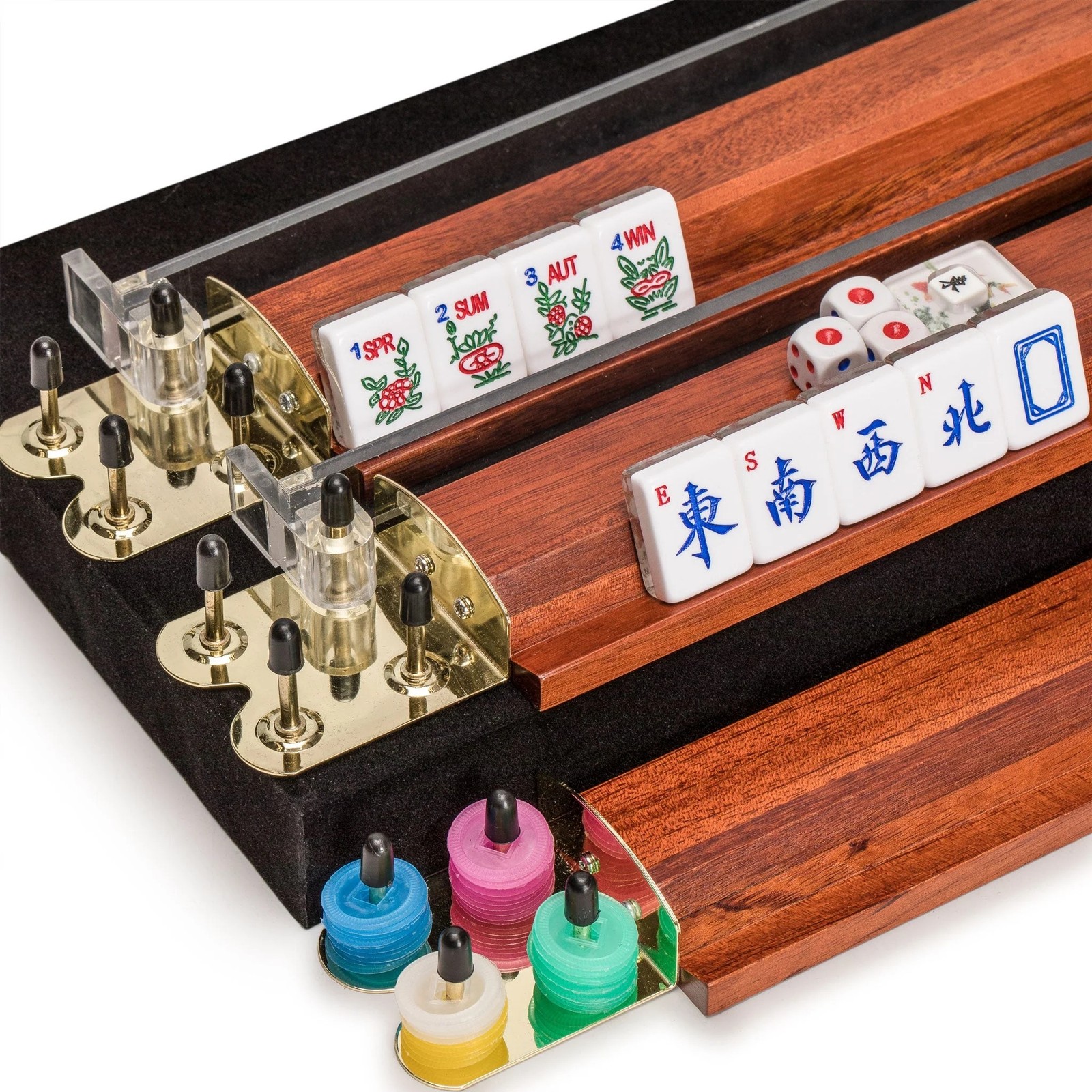 American Mahjong Mah-Jong “KOI Fish” 166-Tile Rack Wooden Case US-AF021-B New