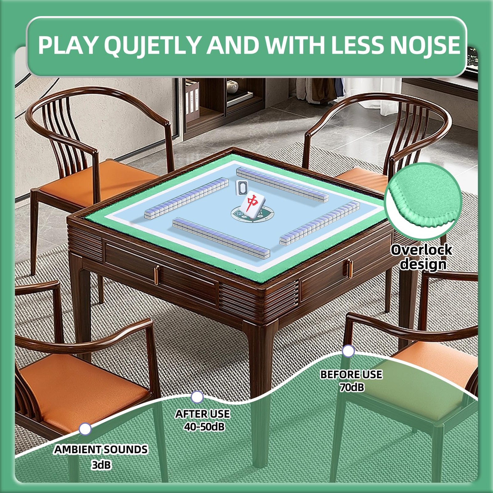 Light Blue Mahjong Mat 31.5×31.5 Inch Thick Neoprene Waterproof Noise Reducti…
