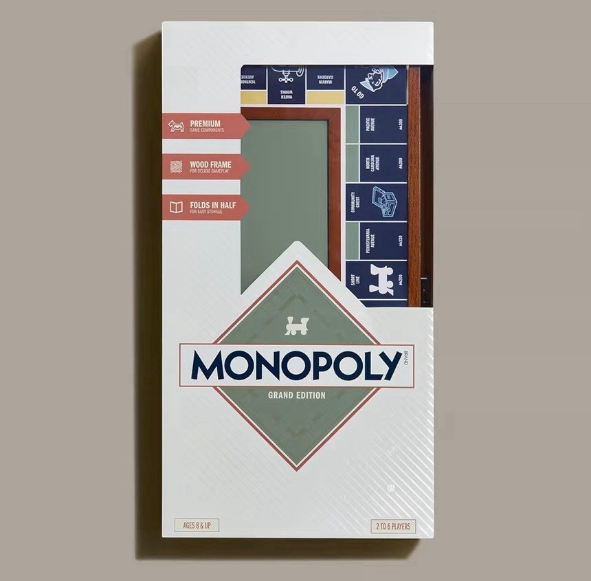 Monopoly Grand Edition Board Game Wood Frame Premium Components Complete Set