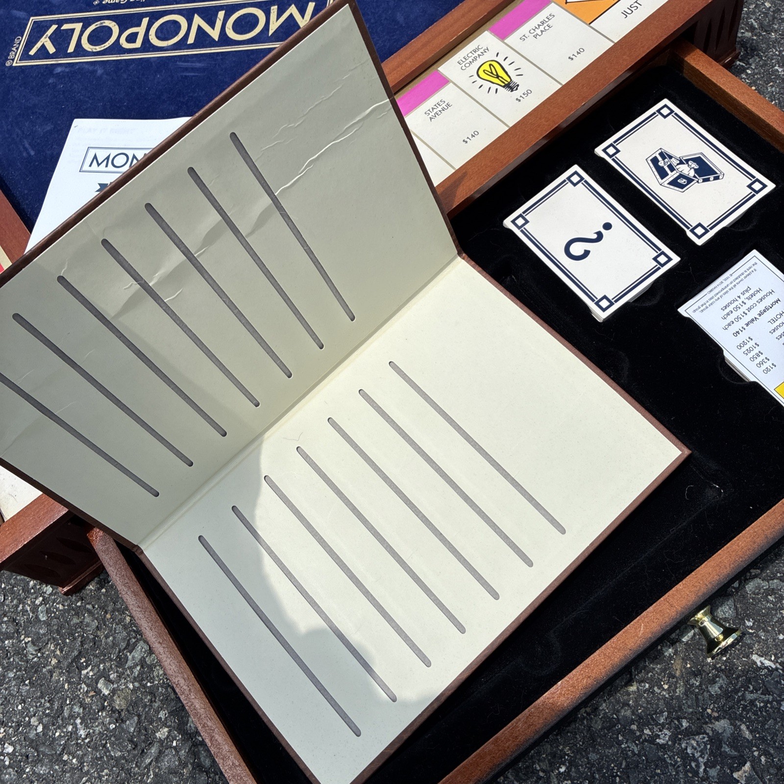 HUGE Monopoly Luxury Edition Blue Board Game Collectible Wood – PARTS MISSING !