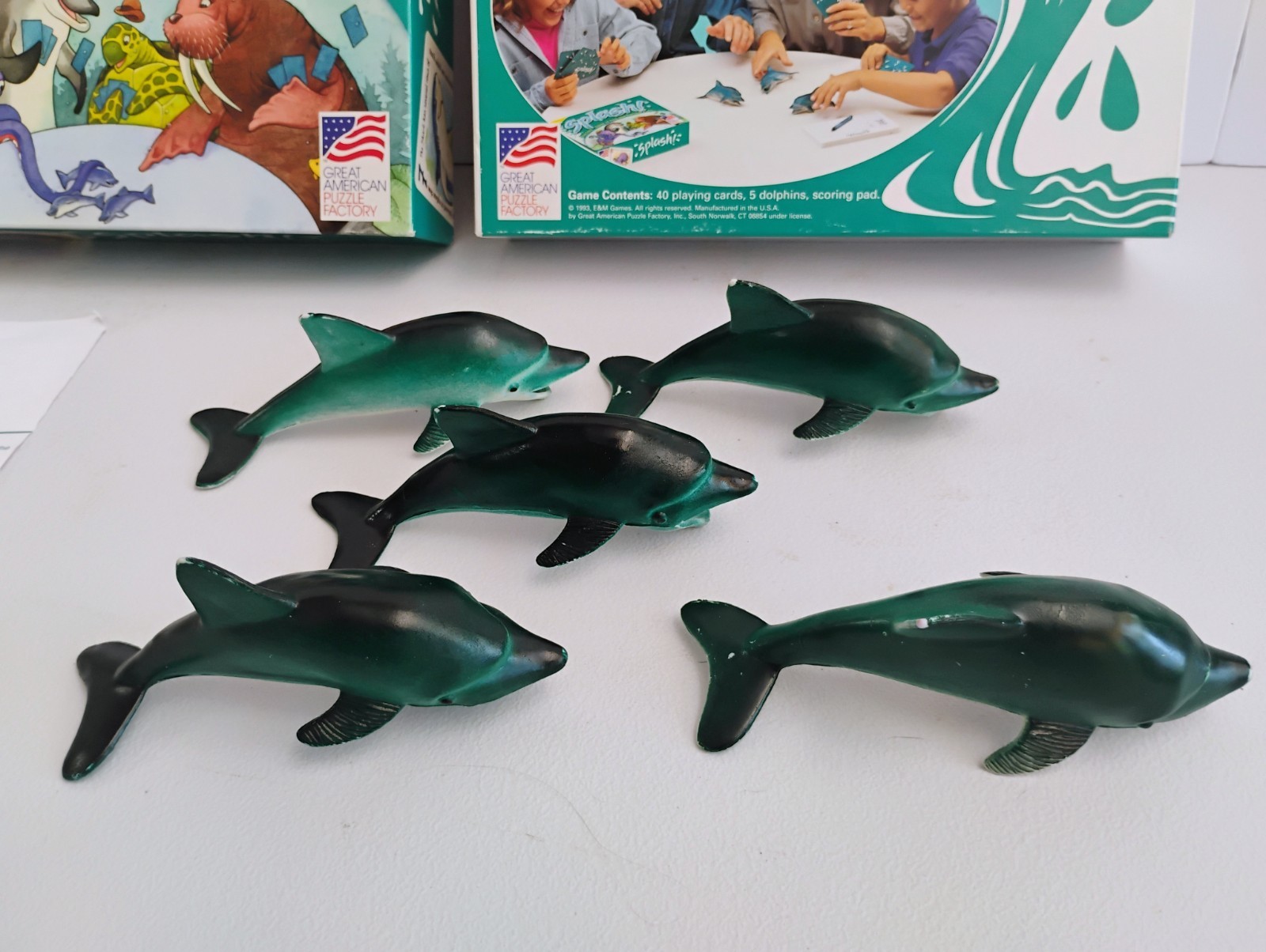 Vntg 1993 Great American Puzzle Factory Splash! Rubber Dolphins Card Game COMP