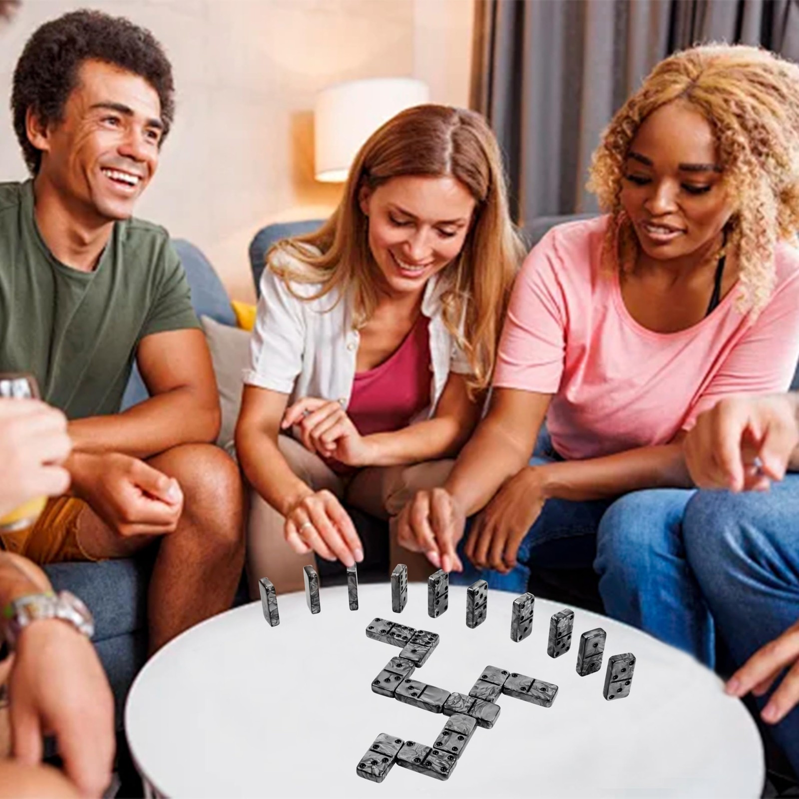 Dominos Set for Adluts – Double 6 Jumbo Domino Set – 28 Thick Marbleized Black a