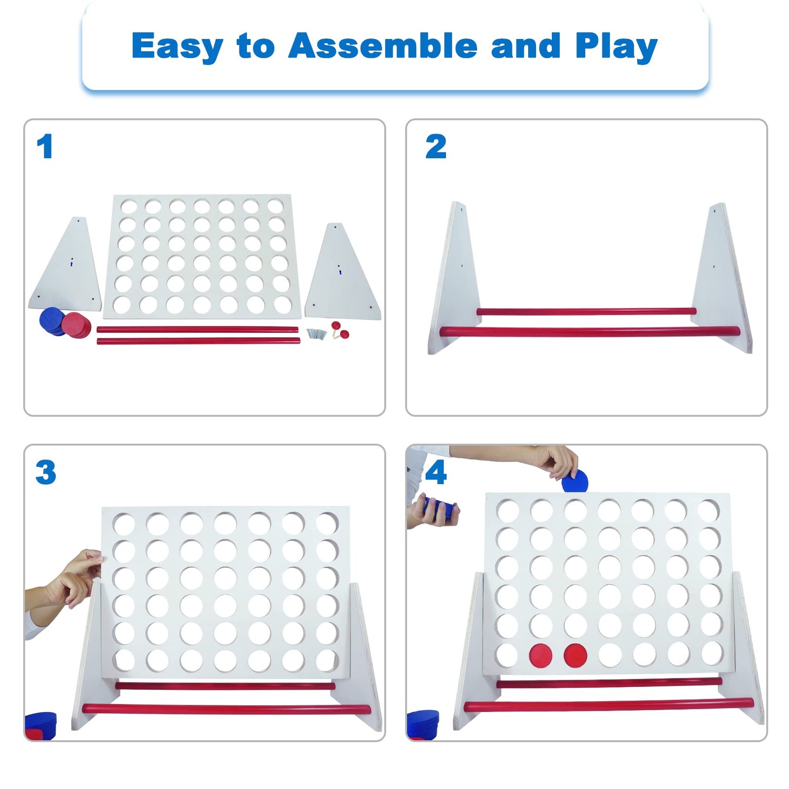 Portable Wooden 4 in a Row Game, Classic Wooden 4-to-Score Game Set with Coin…