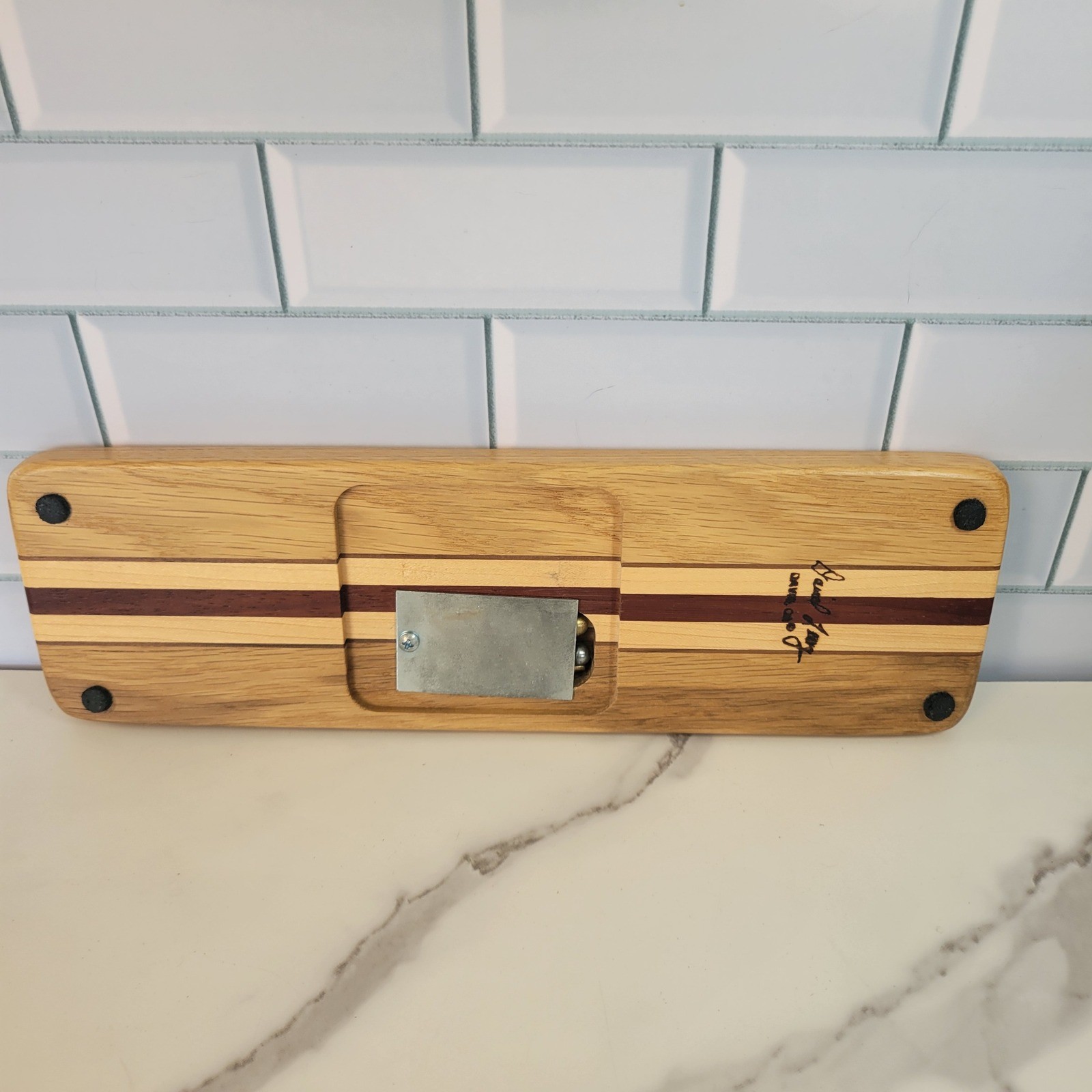 Vtg Hardwood Creations Cribbage Board Handmade Signed David Levy Metal Pegs Box