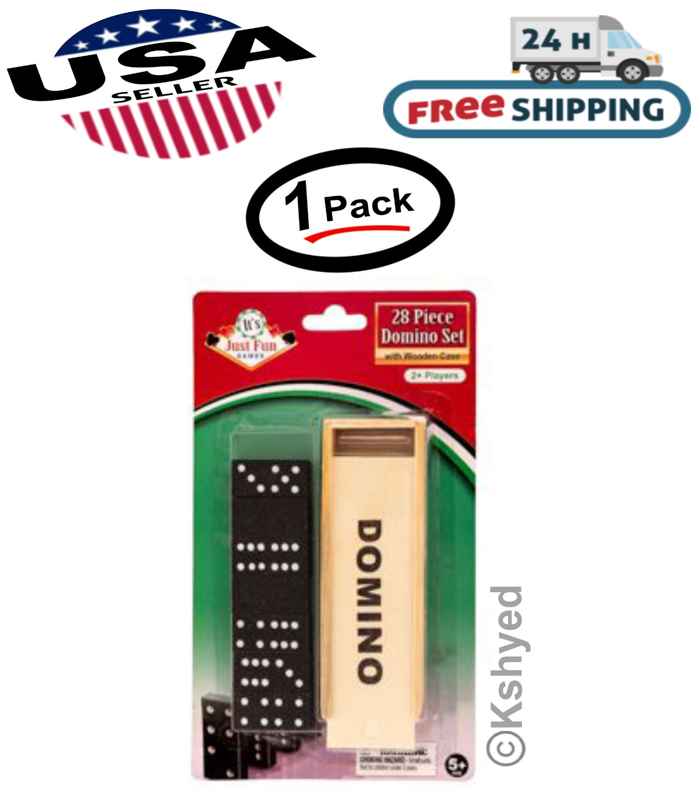 DOUBLE SIX DOMINOES MINI DOMINO SET OF 28 BLACK TILES WITH WOOD CASE (1 Pack)