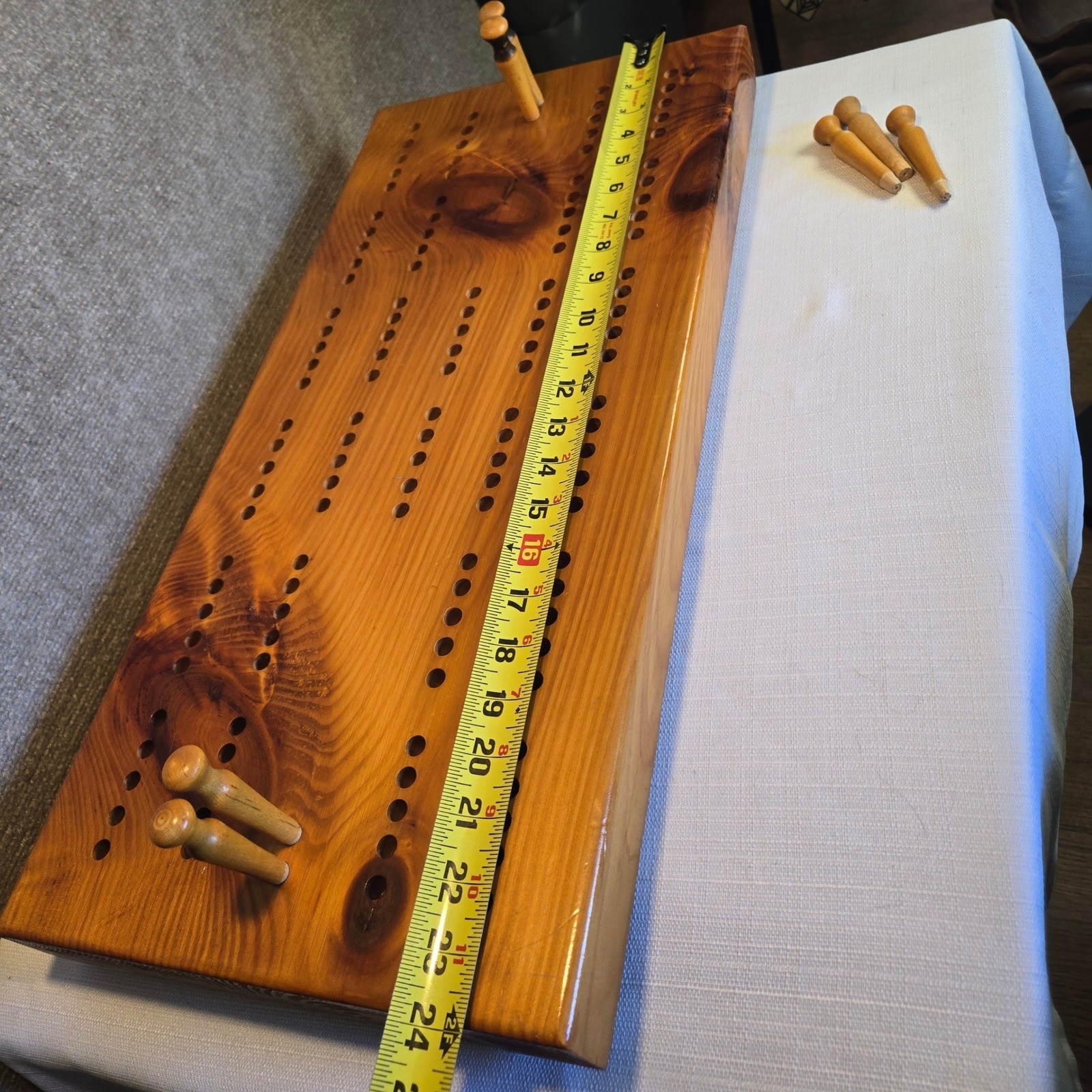 Handmade Large Solid Wood 2 Player Cribbage Board 24 Inch with Pegs and Cards
