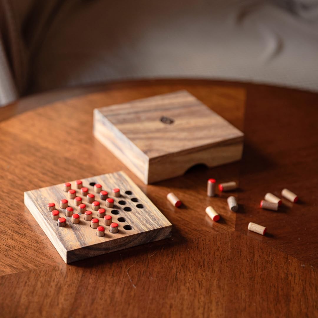 Wood Solitaire Game Classic Peg Solitaire Board Premium Wooden Design Single …
