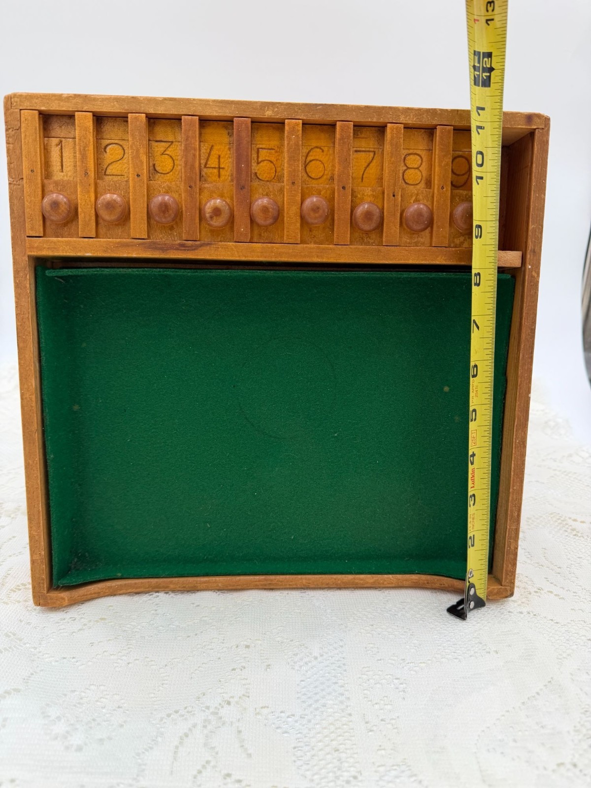 Vintage Shut The Box Wooden Game Felt Surface & Bemis Manufacturing Co. Label