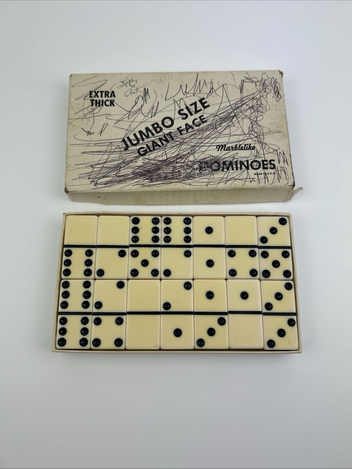 Vintage Puremco Marblelike Dominoes #1432 Black Jumbo Extra Thick Set 32