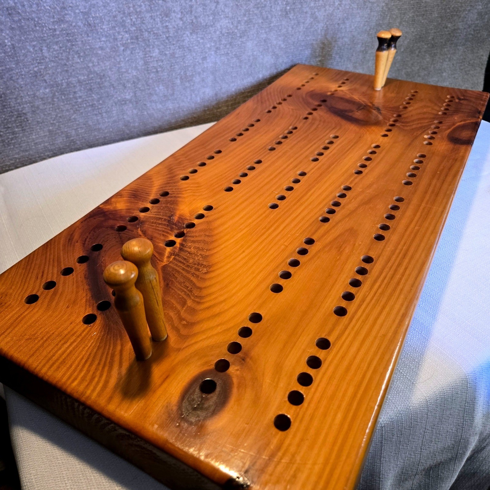Handmade Large Solid Wood 2 Player Cribbage Board 24 Inch with Pegs and Cards