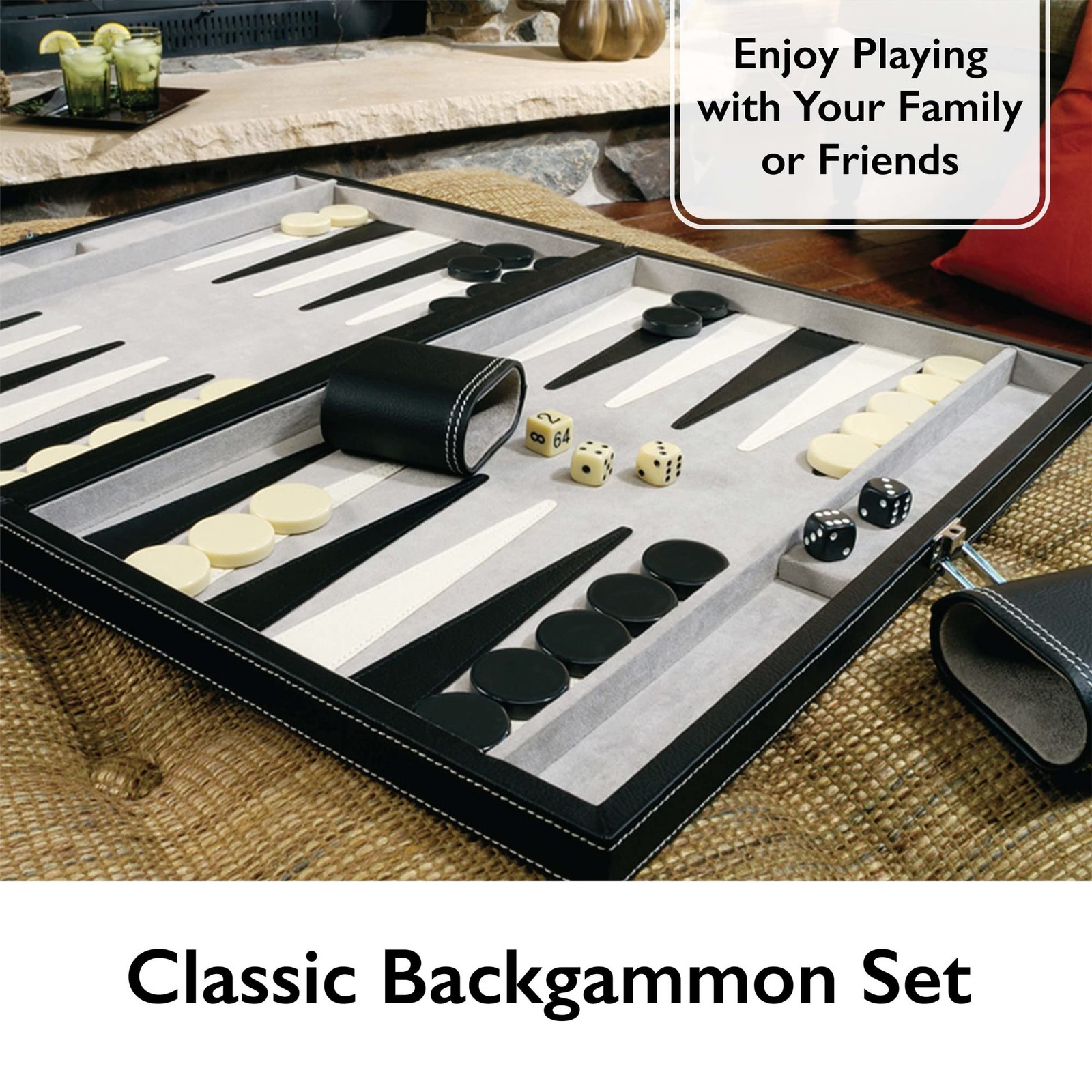 Mainstreet Classics 18 Inch Backgammon Set Leatherette Portable Board Game Case