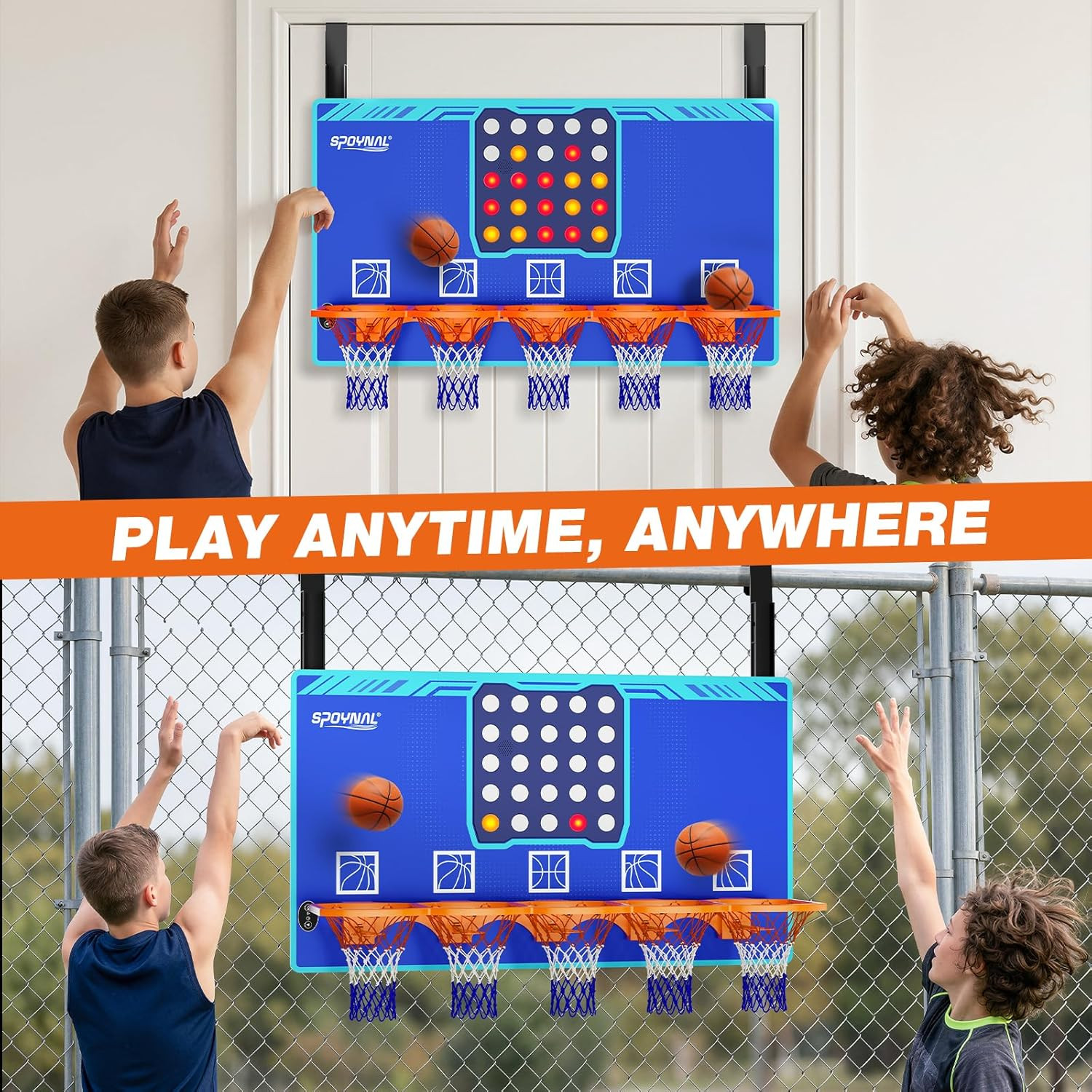 Over-The-Door 4 in a Row Basketball Game with Lights & Sounds for 1-2 Players