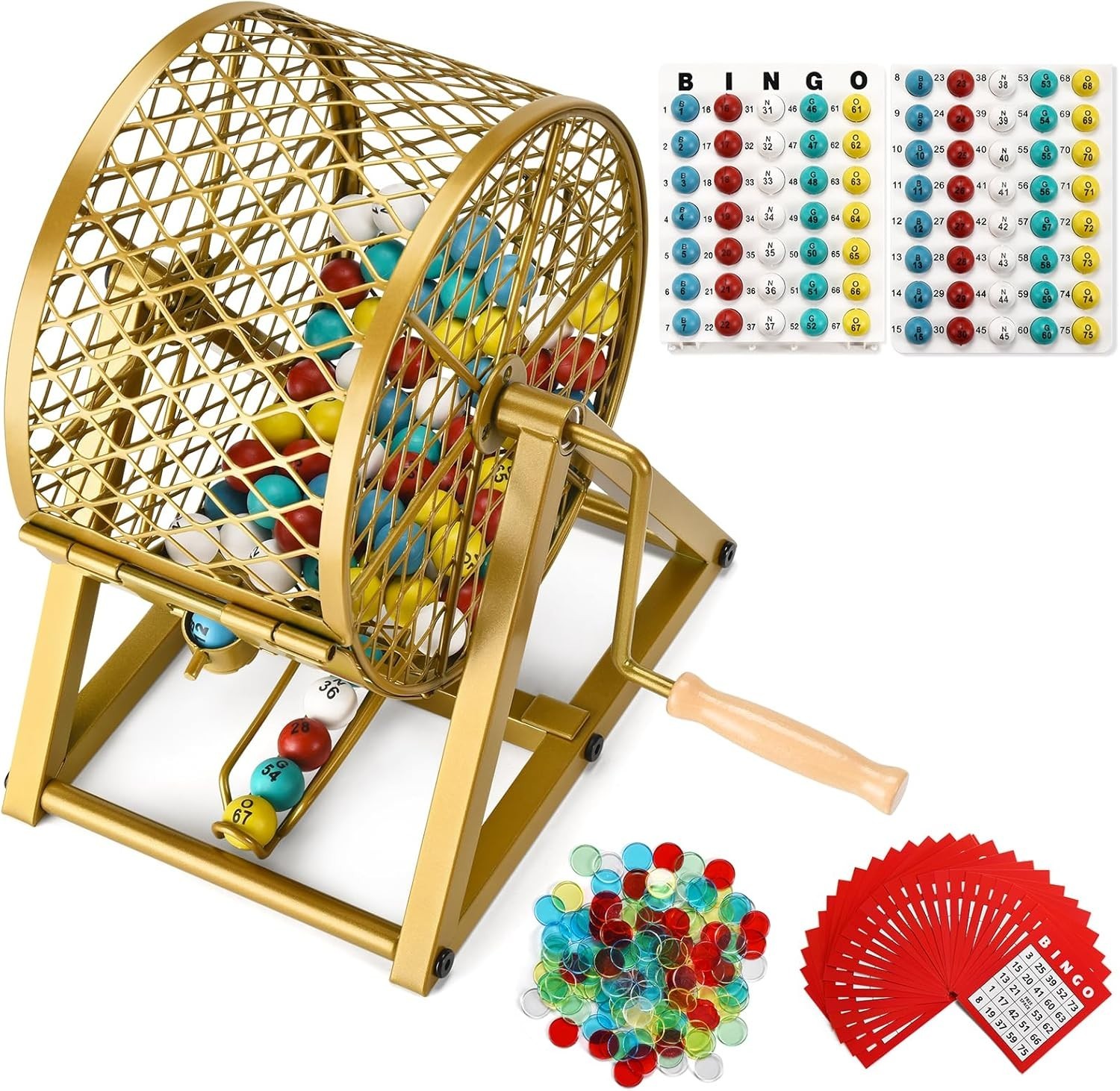 Bingo Game Set Adults Large Group Seniors 78 Inch Balls Steel Cage 30 Cards