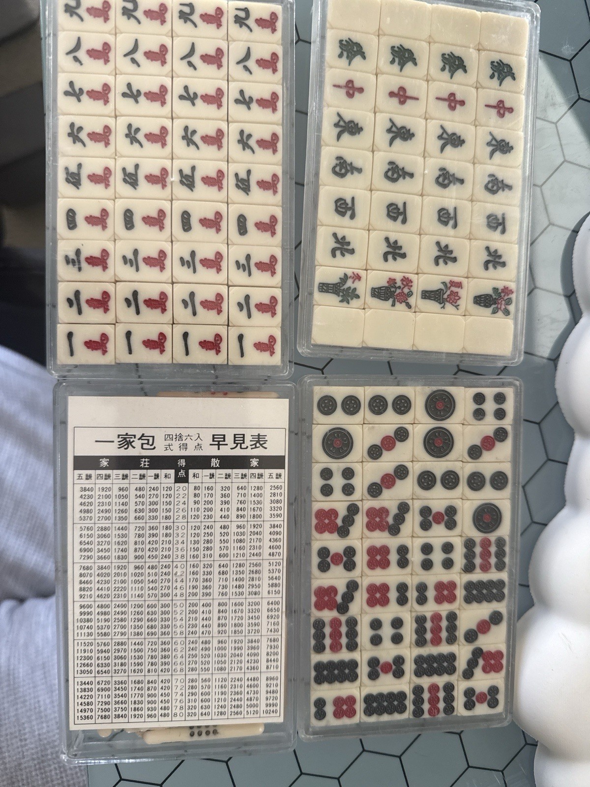 Vintage Mah Jong Chinese Sic Bo Gambling Tile Set 1960 w Banker Chart & Counters