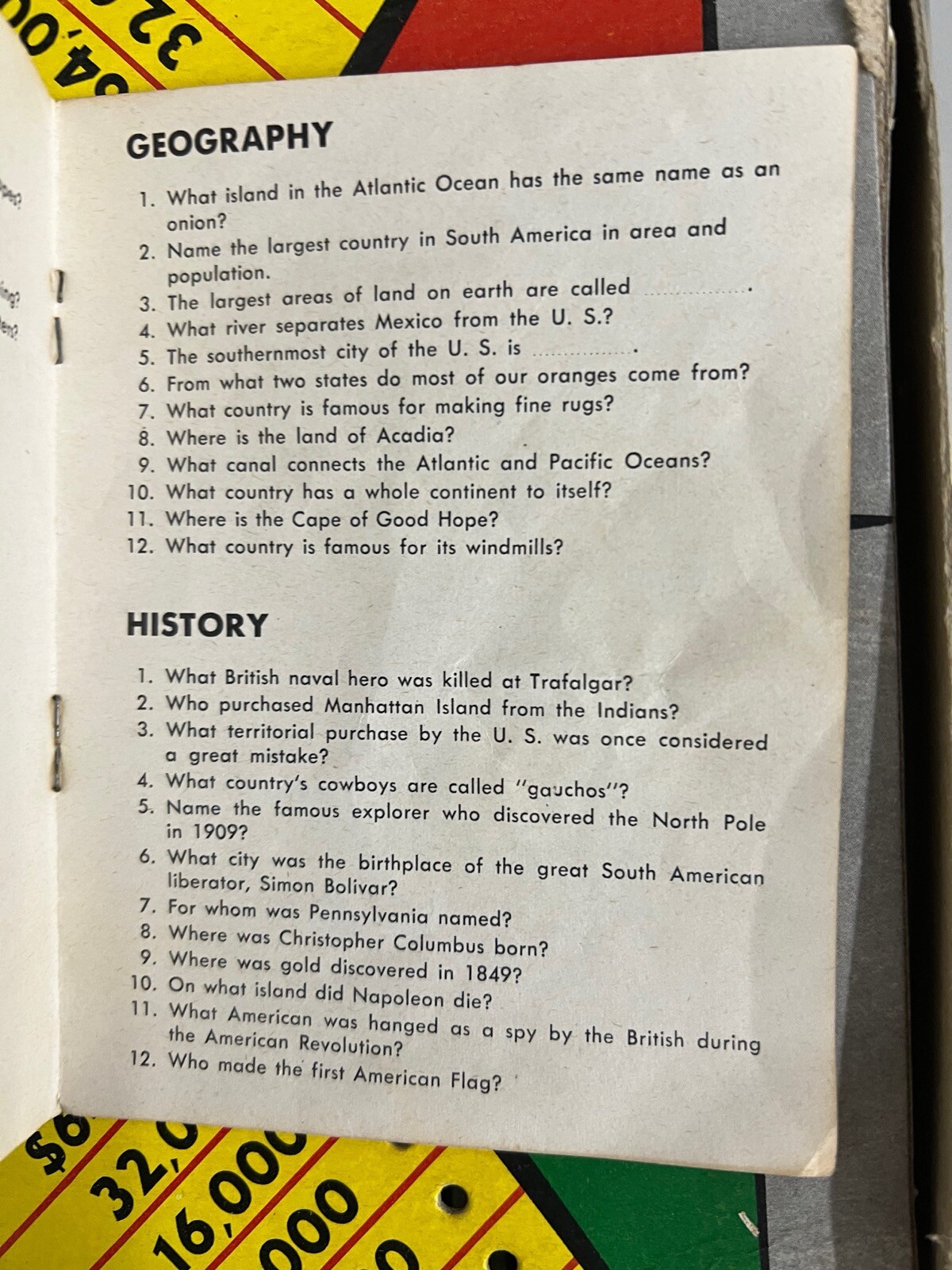 1950’s Revlon’s $64,000 Dollar Question Junior TV Quiz Show Board Game Lowell