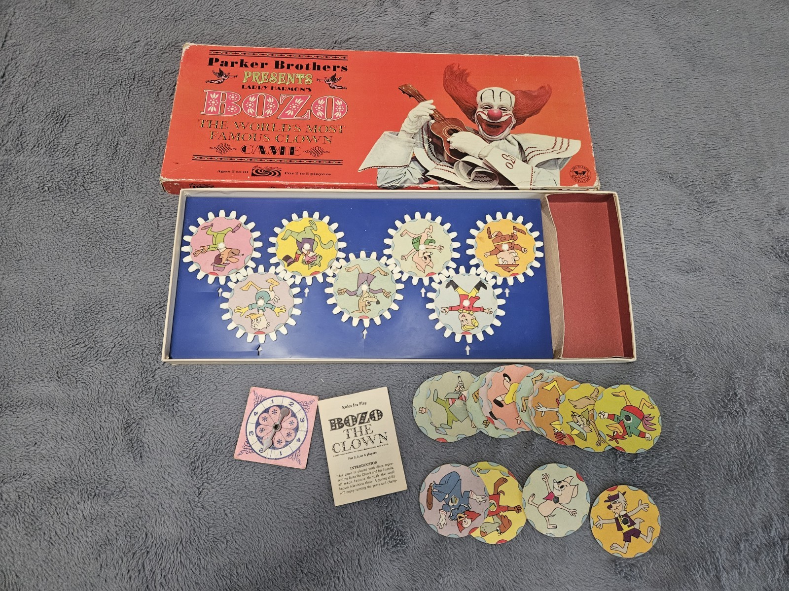 ~ VINTAGE 1967 LARRY HARMON’S BOZO THE CLOWN PARKER BROTHERS BOARD GAME COMPLETE