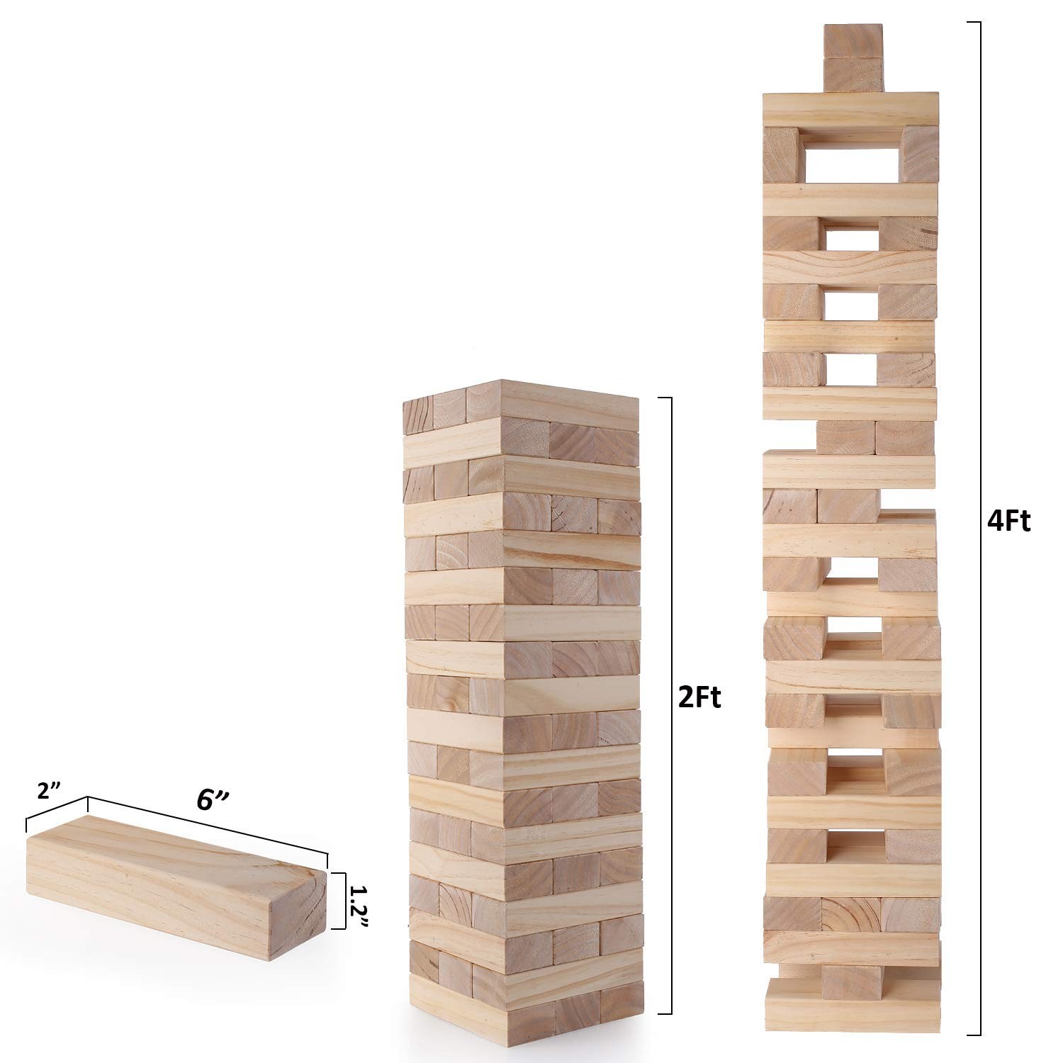 Outdoor Game Giant Tumble Tower (Stacks to 4+ Feet), Jumbo Tumbling Timber, 5…