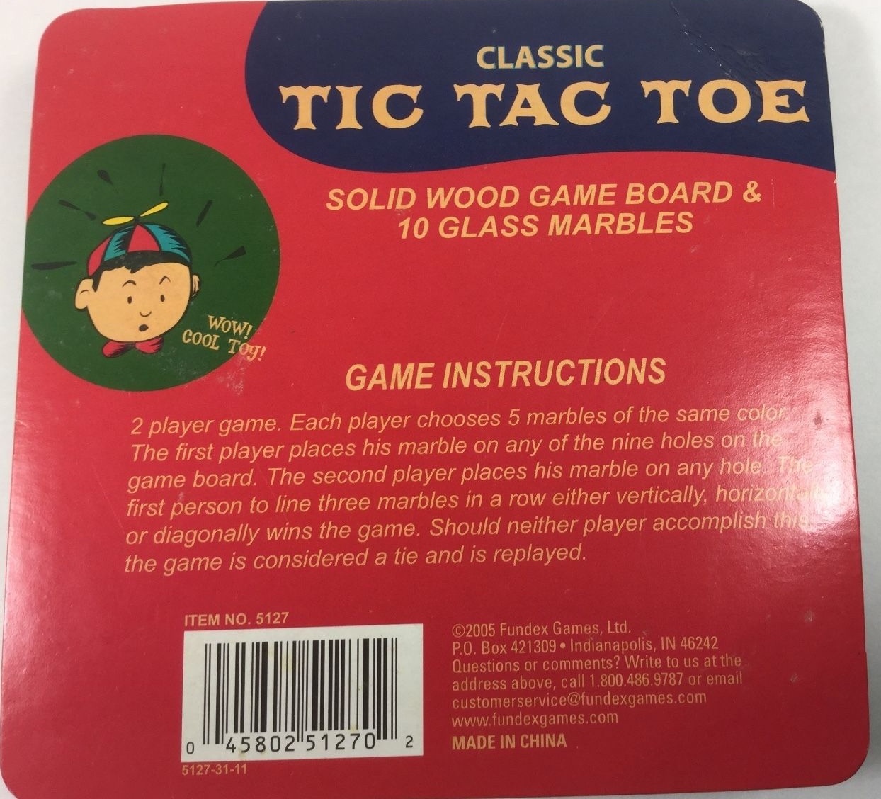 Tic Tac Toe Small Travel Size Game Solid Wood 10 Glass Marbles 4 x4 Inch ~ NEW