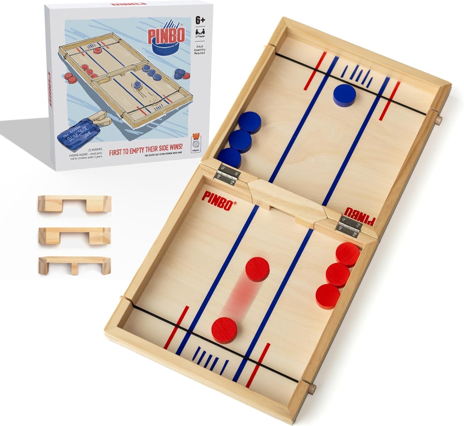 Pin Sling Puck Game Fast Sling Puck 18” x 9” Table Wood Board Game Foldable