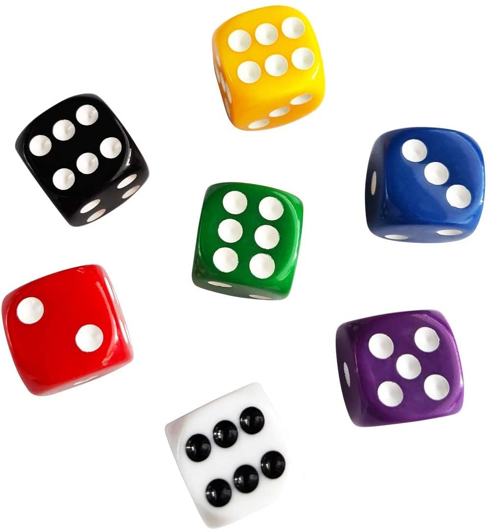 70pcs Dice 12mm Colorful Dice, 6 Sided 7 Colors, Translucent, Colors…