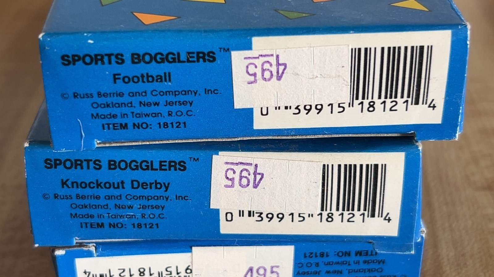 VTG Sports Bogglers Wooden Games by Russ Berrie NOS Football, Basketball, Derby