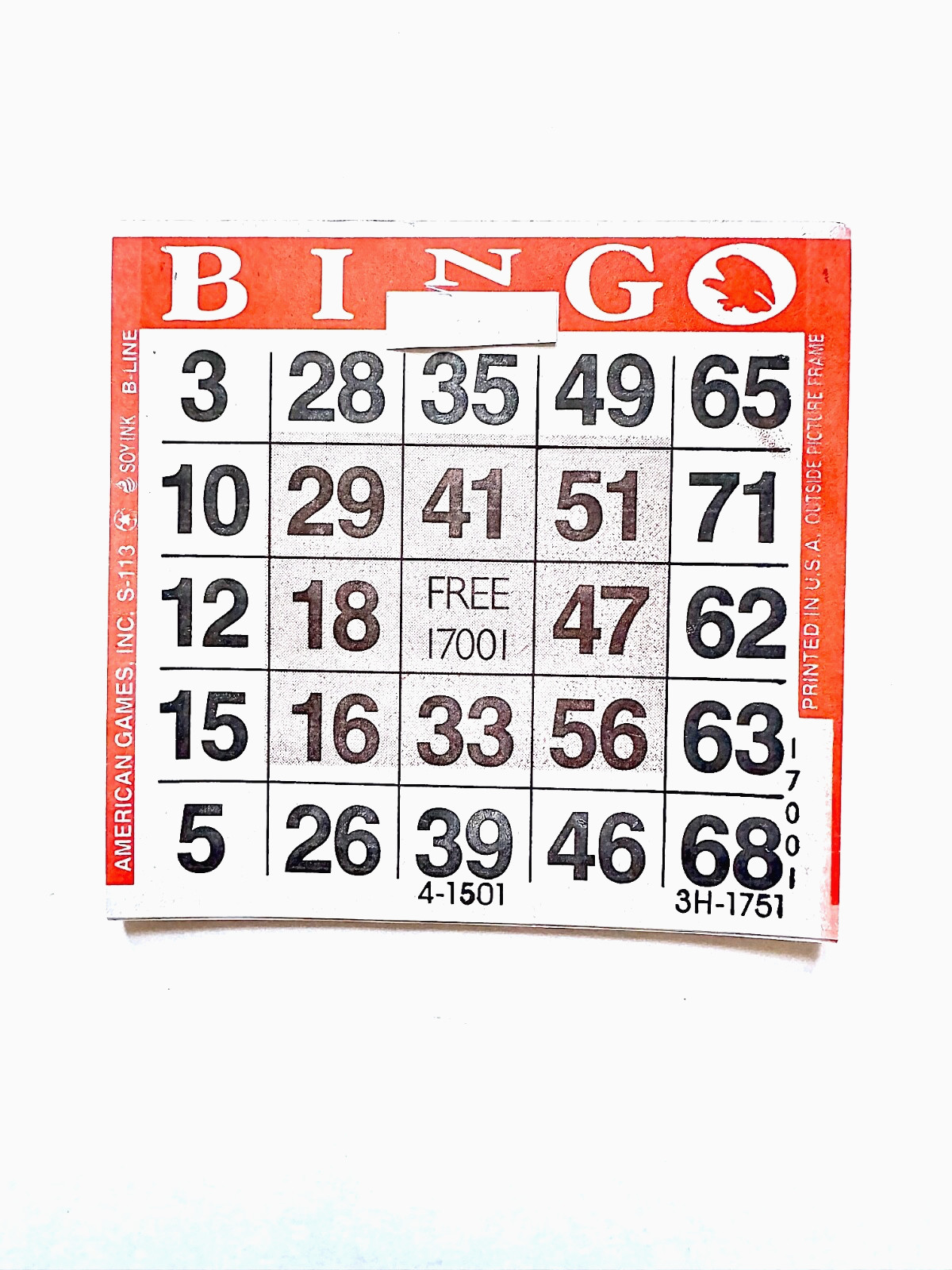 1 on Orange Outside Frame Pattern Bingo Paper Cards- Pack of 500