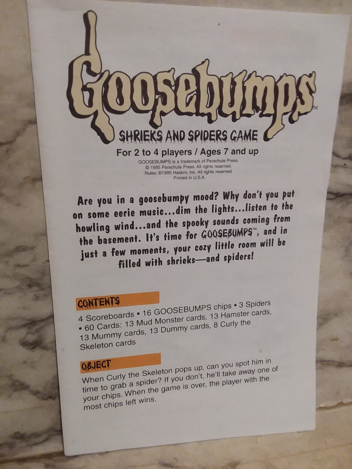 Vintage 1995 GOOSEBUMPS SHRIEKS & SPIDERS Board Card Game