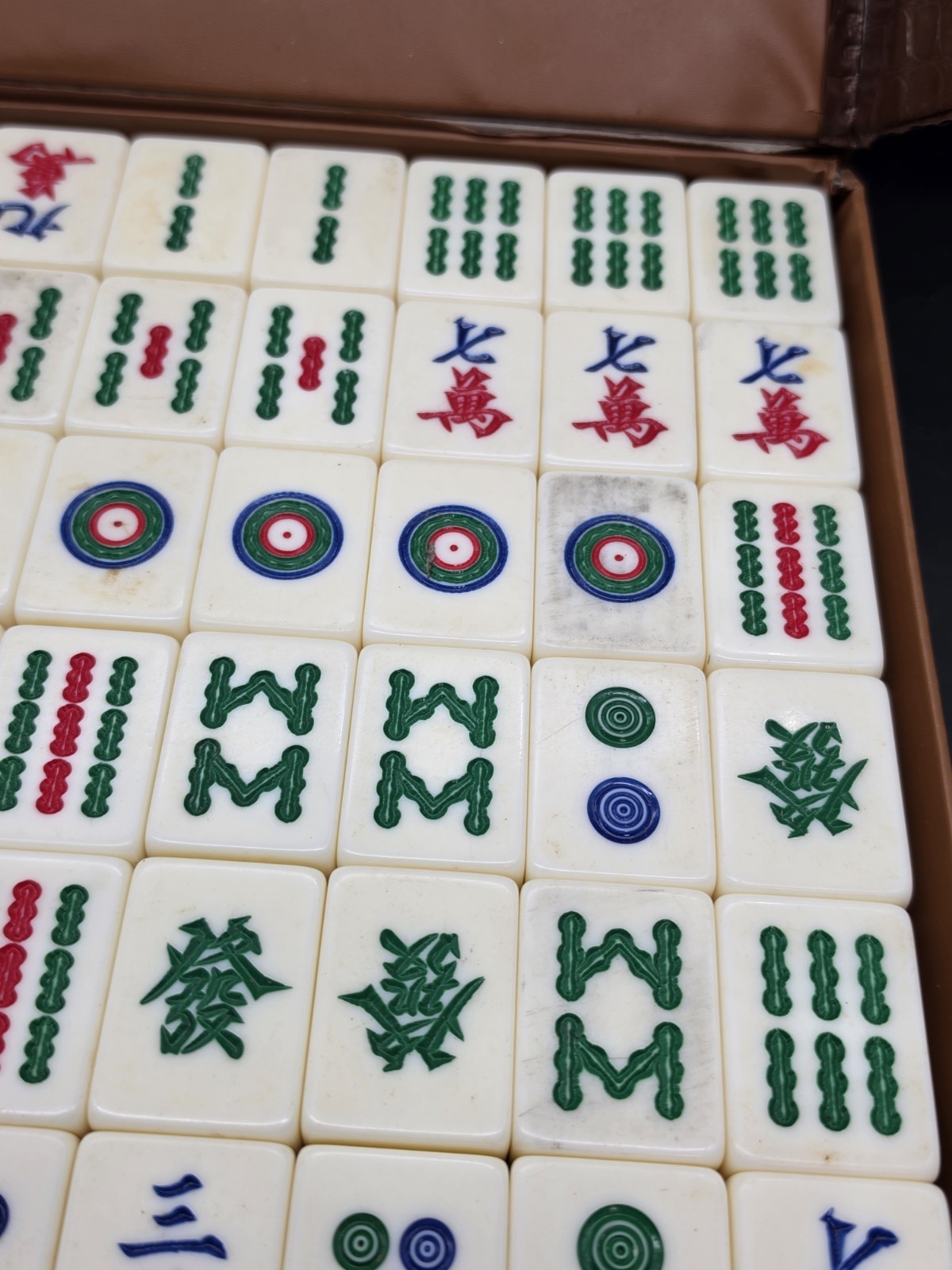 Mahjong Game Set 145 Pieces Canton Style Handmade Plastic Vtg