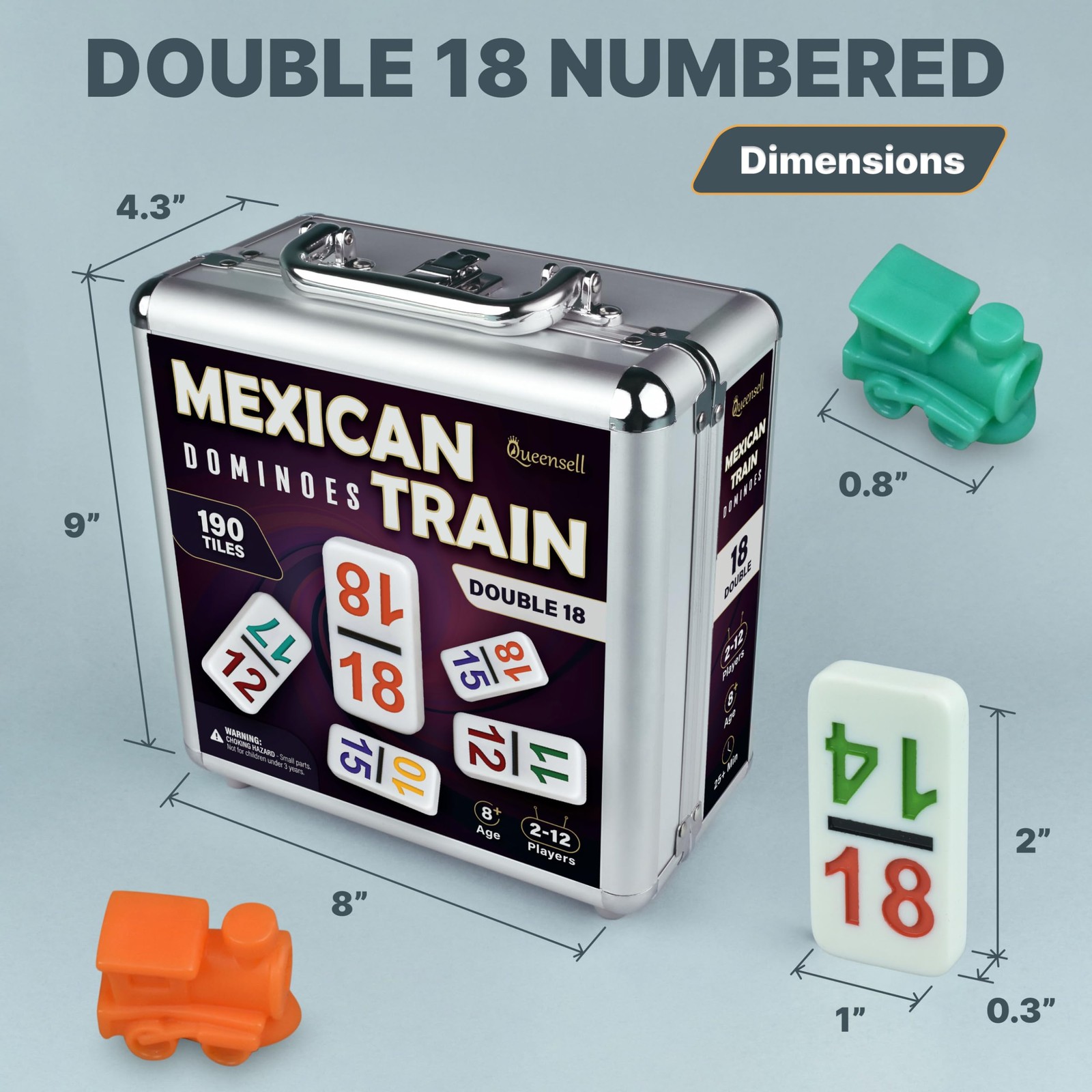 Mexican Train Dominoes Set with Numbers – Double 18 Dominos Set for Adults an…