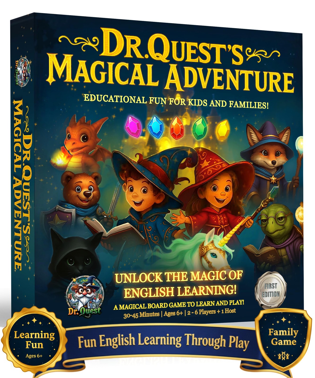 Dr. Quest’s Magical Adventure–Educational Board Game for Kids 8-12 Learn Spellin
