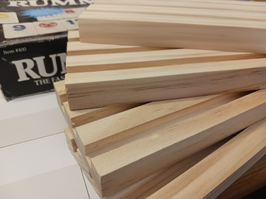 Handmade wooden Rummikub tile holders only. NO GAME