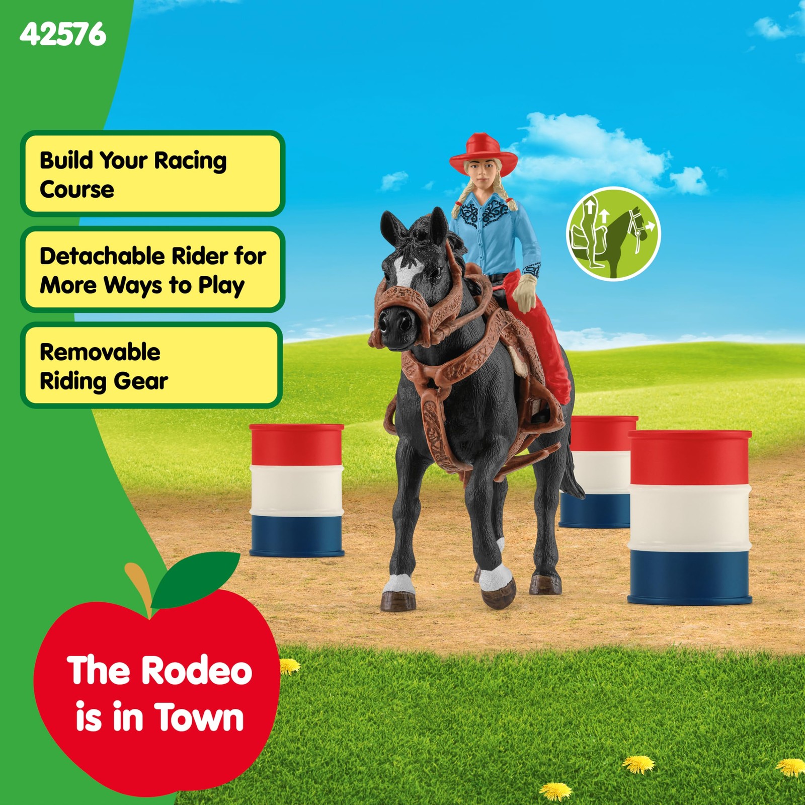 Schleich Farm World 7PC Barrel Racing Set Cowgirl Horse Figurine 42576 Western