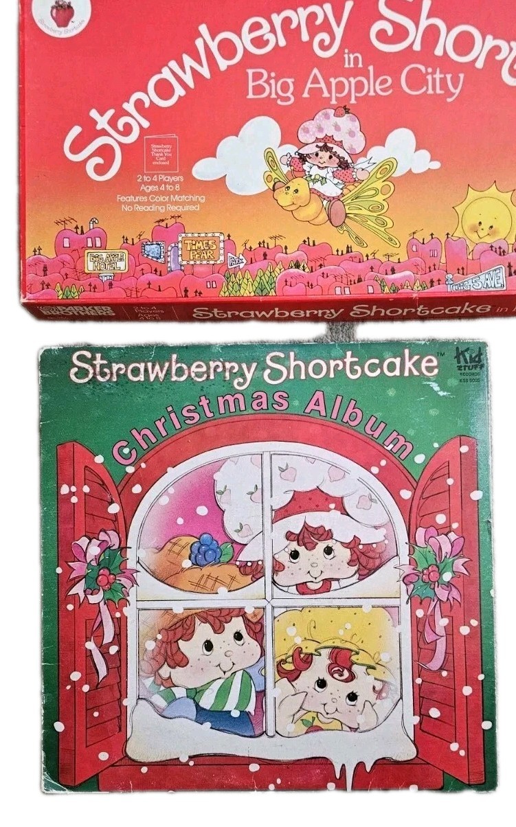 Vintage Strawberry Shortcake Lot- Board Game, 3 Puzzles & 4 Vinyl Records