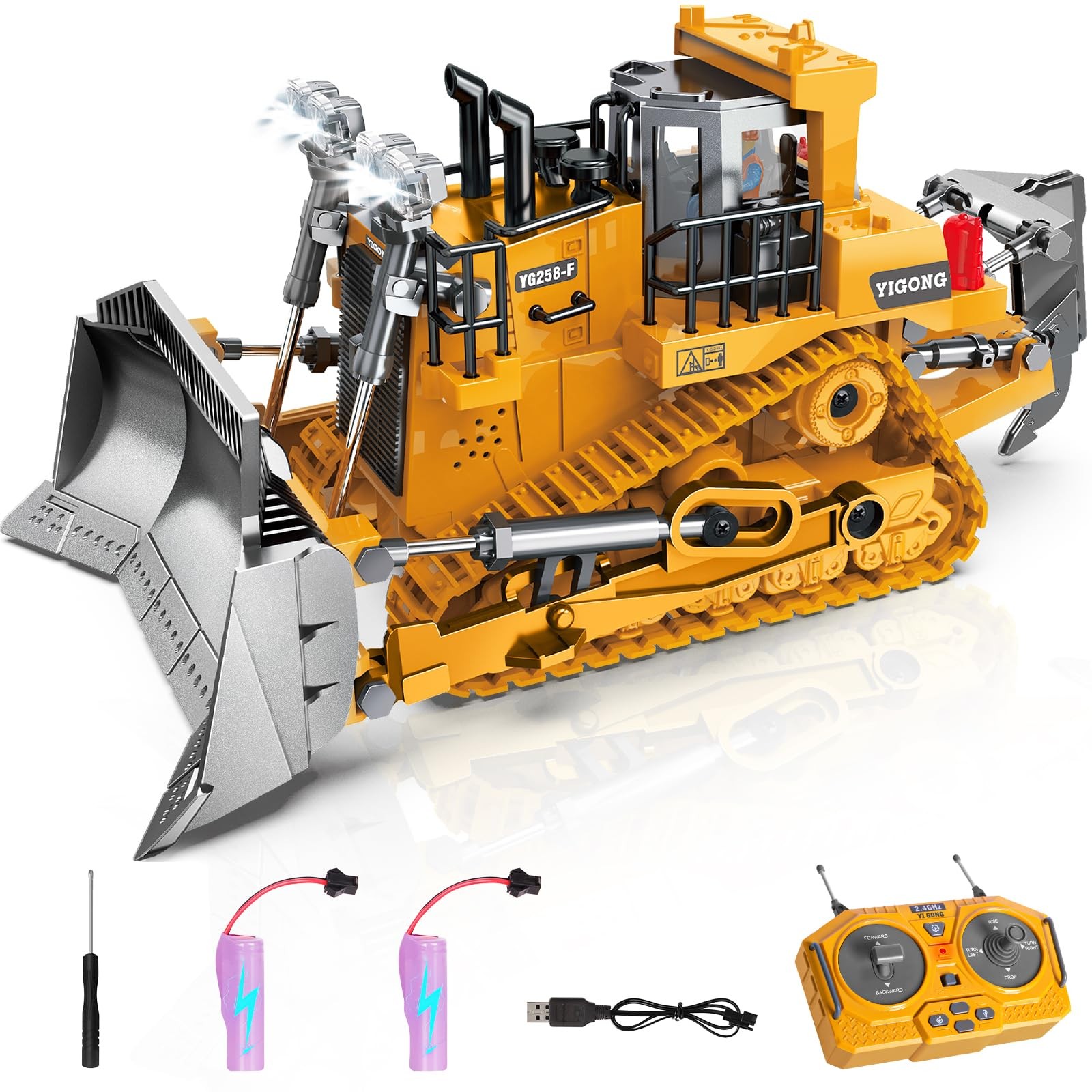 Remote Control Bulldozer 9 Channel Metal Construction Vehicle Lights Sound Led